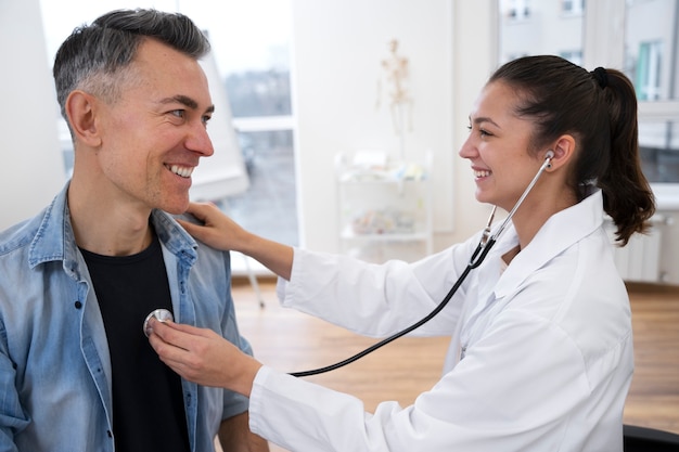 Doctor performing routine medical checkup