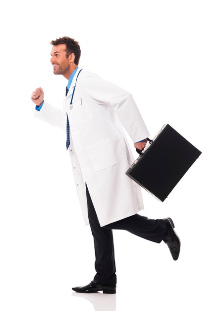 Doctor running urgency to patient