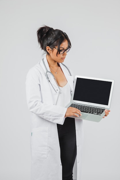 Doctor showing laptop