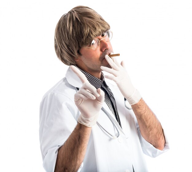Doctor smoking and making no gesture