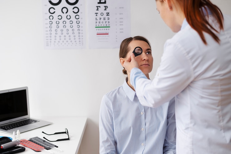 Free Photo doctor testing patient eyesight
