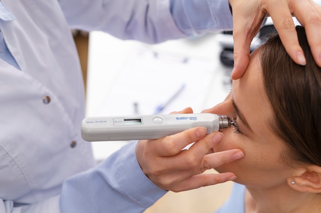 Doctor testing patient eyesight