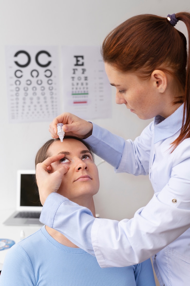 Free Photo doctor testing patient eyesight