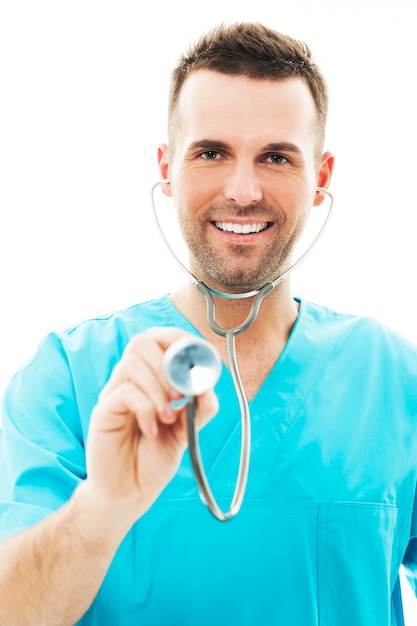 Doctor using a stethoscope