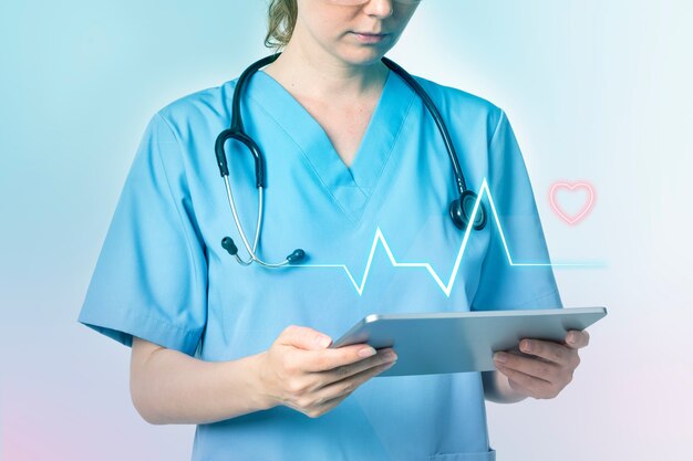 Doctor using tablet to diagnose medical technology