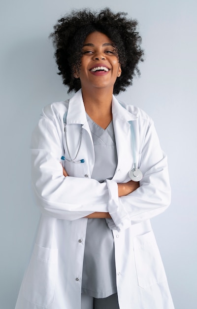 Doctor wearing white coat front view