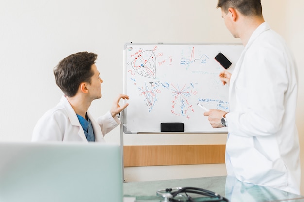 Doctors looking at whiteboard