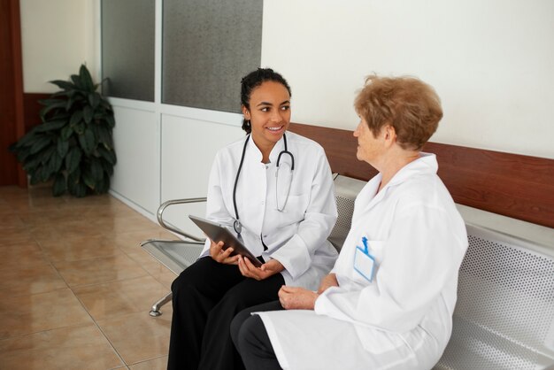 Doctors sitting together side view