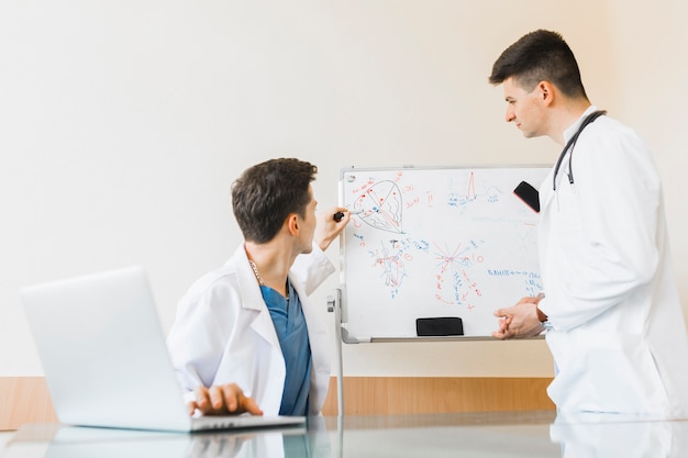 Doctors with laptop and whiteboard