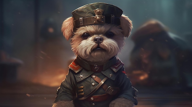 Free photo dog in the army suit generative ai