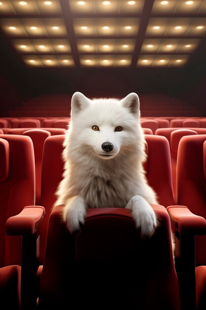 映画を見ている映画館の犬