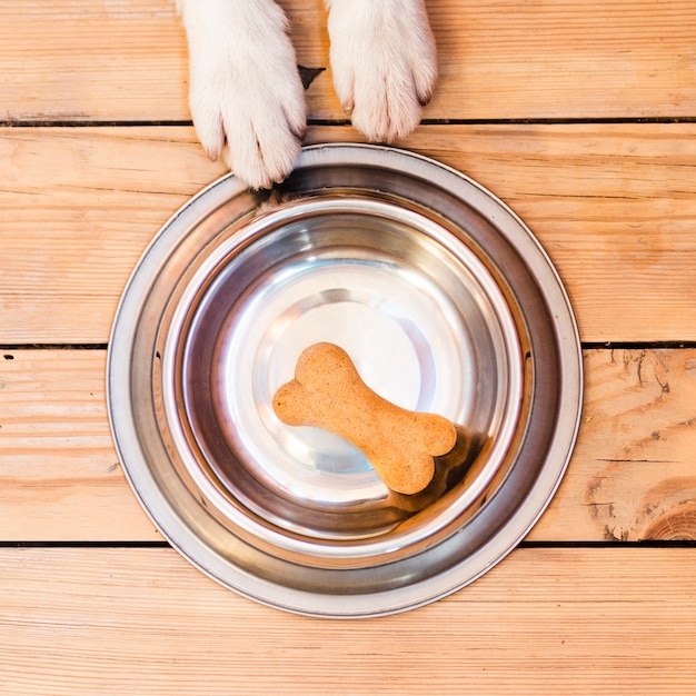 Foto gratuita ciotola per cani e alimenti con osso