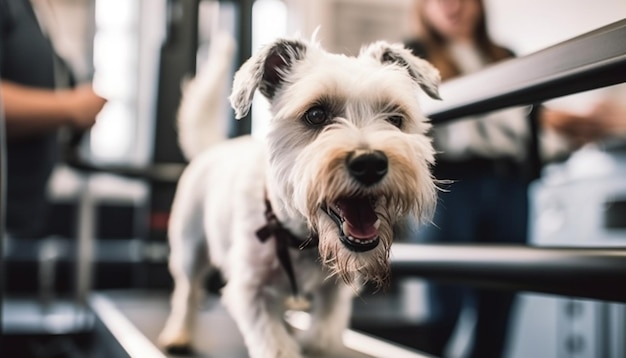 Foto gratuita un cane su un tapis roulant in palestra