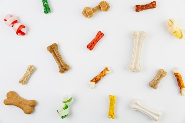 Dog treats on white background