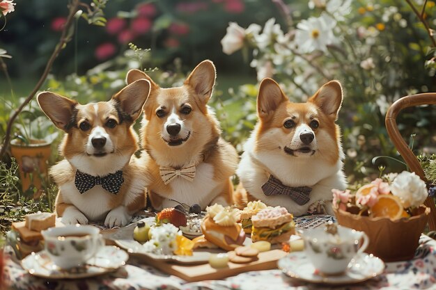 Foto gratuita cani che fanno picnic all'aperto