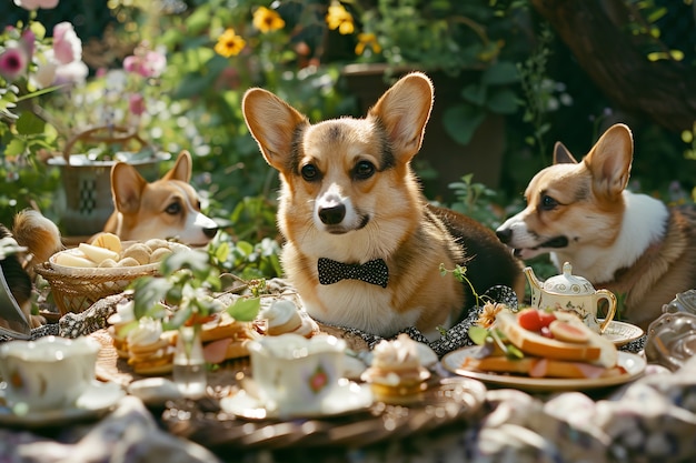 Dogs   enjoying picnic outdoors