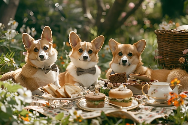 Dogs   enjoying picnic outdoors