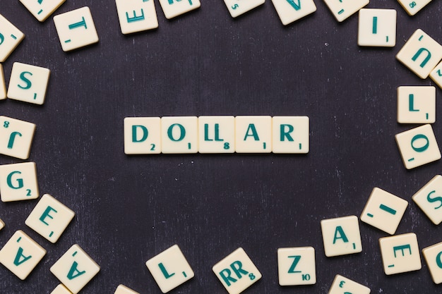 Dollar text arranged in a row over black background