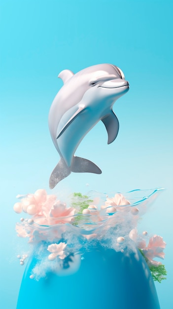 Dolphin jumping over flowers