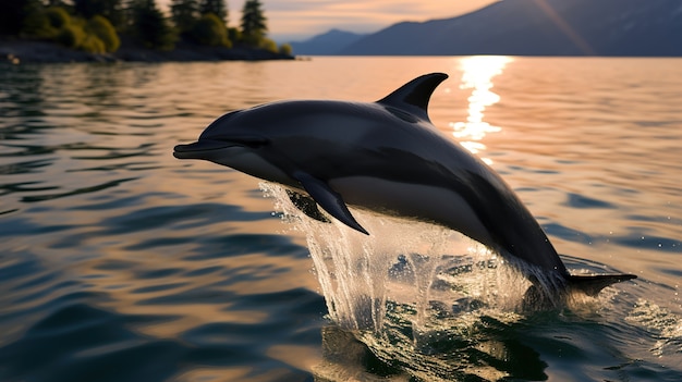 Бесплатное фото Дельфин выпрыгивает из воды