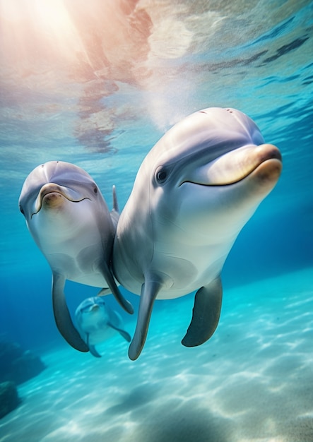 Dolphins swimming together