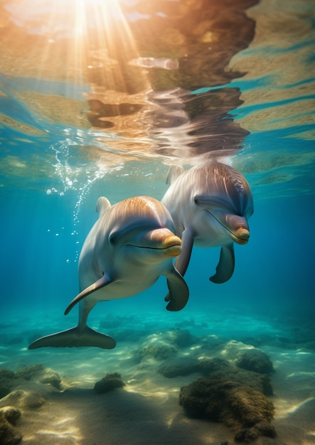 Free photo dolphins swimming together