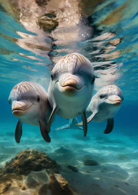 Free photo dolphins swimming together