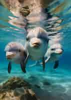 Foto gratuita i delfini nuotano insieme