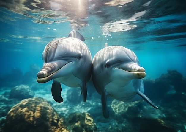 Free photo dolphins swimming together