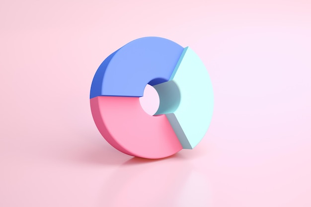 Donut chart over pink background, 3d render Premium Photo