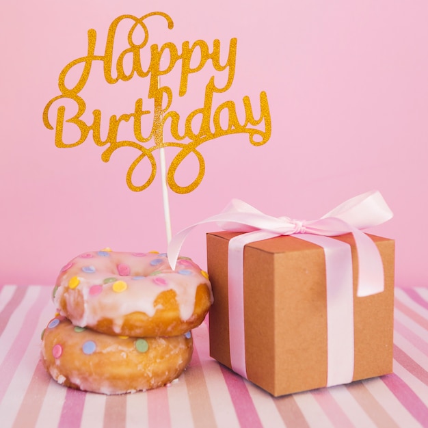 Free photo donut with topper and present