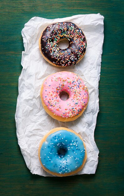 Donuts colors on a white napkin