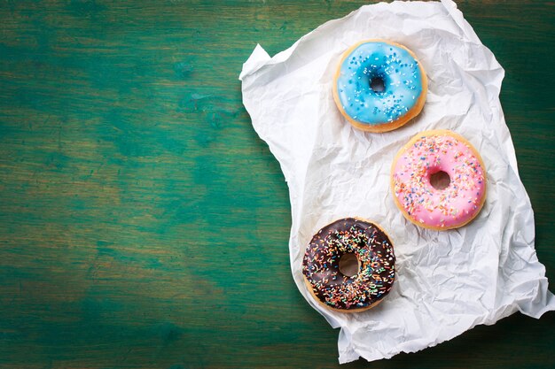 Donuts colors on a white napkin