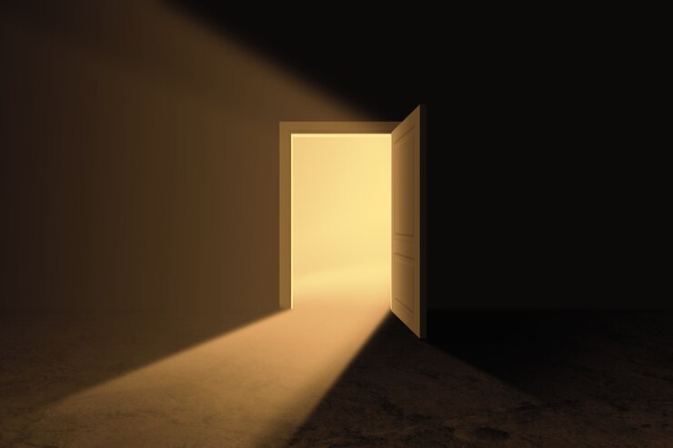 Free Photo door opening to new world composition
