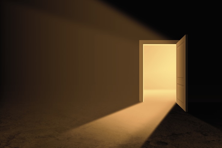 Free Photo door opening to new world composition