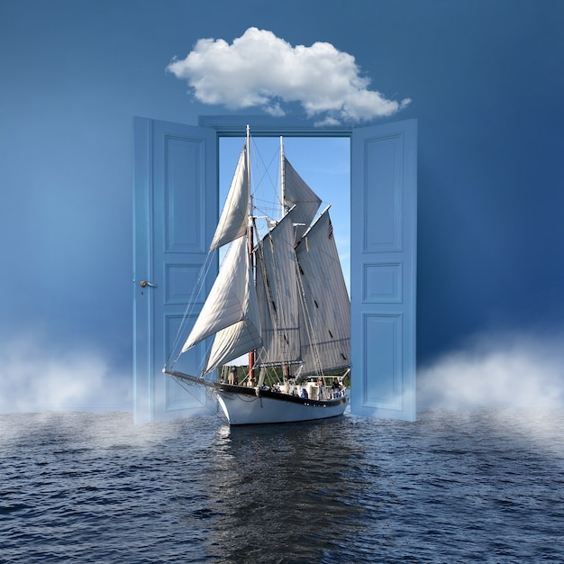 Free photo door opening revealing boat