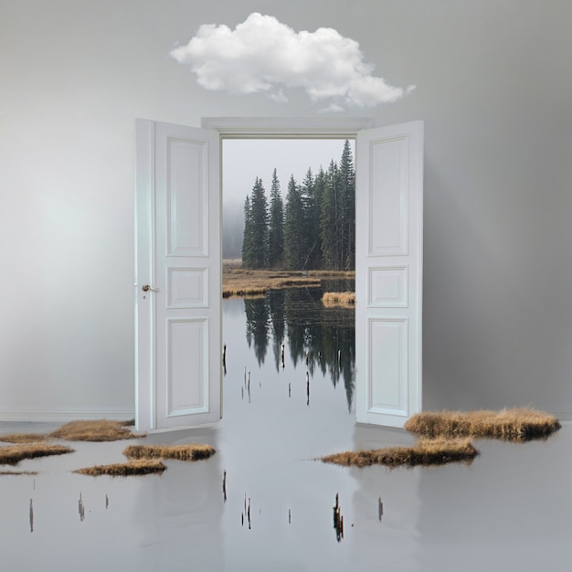 Door opening revealing lake