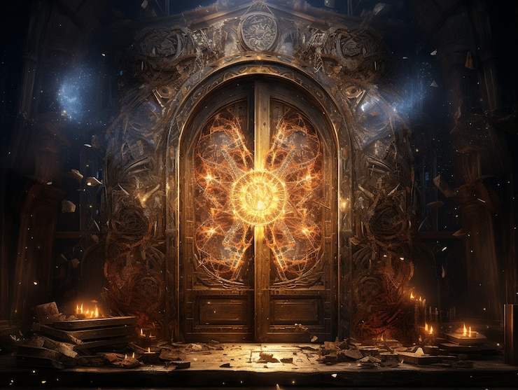 Free Photo door stretching into fantasy world