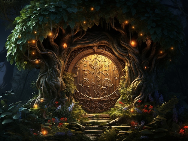 Door stretching into fantasy world