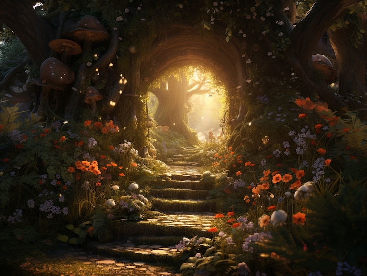 Free Photo door stretching into fantasy world