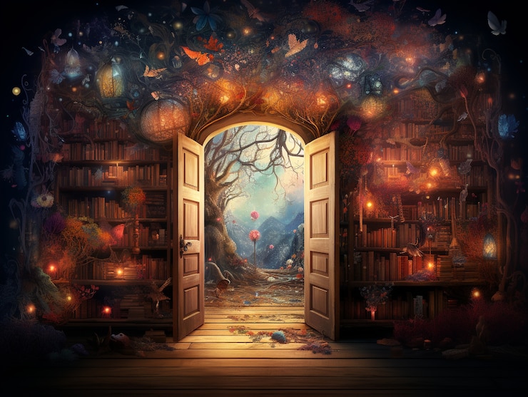 Free Photo door stretching into fantasy world