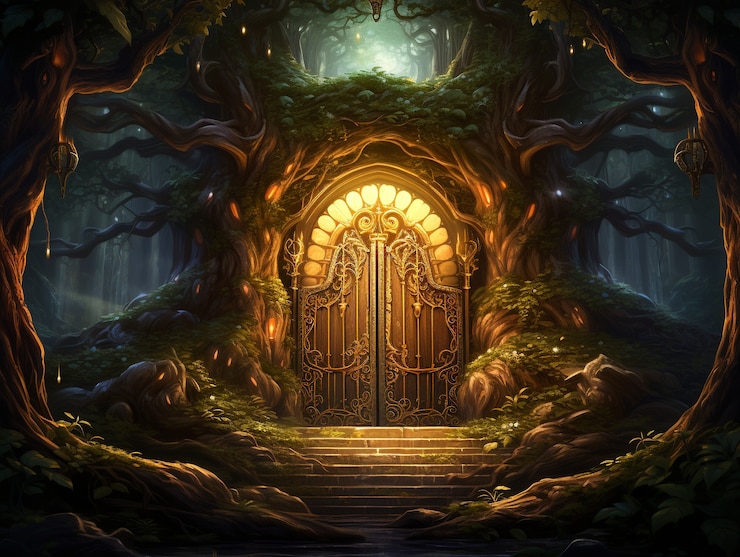 Free Photo door stretching into fantasy world
