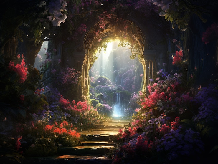 Free Photo door stretching into fantasy world