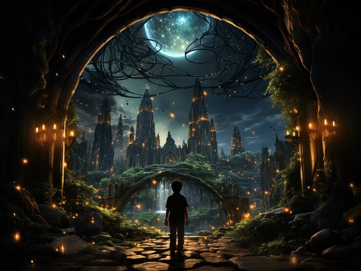 Free Photo door stretching into fantasy world
