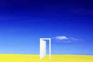 Free photo door in a yellow field