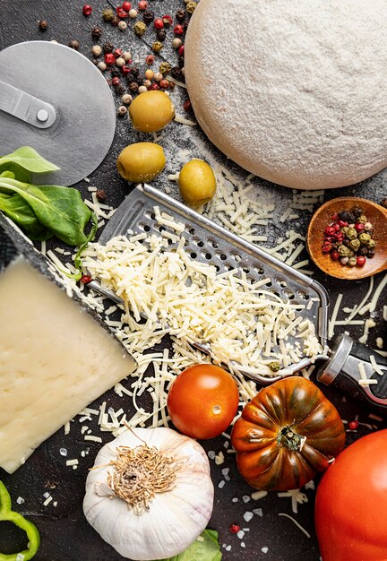 Dough and ingredients for pizza