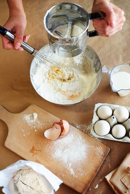 Dough pastry in the mixing bowl