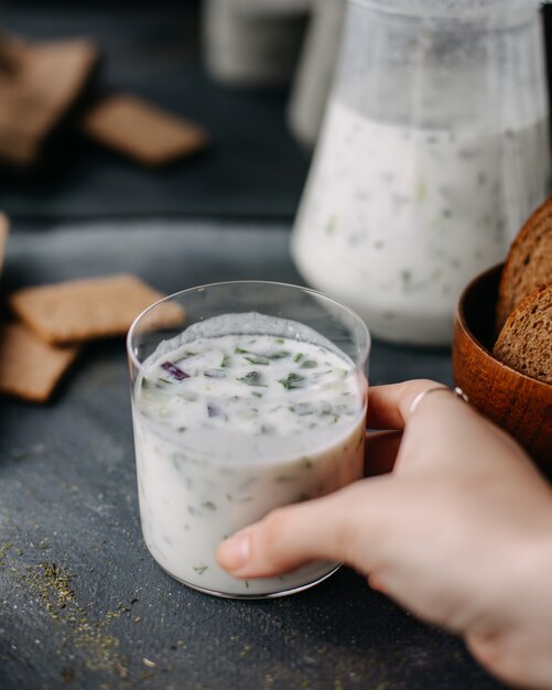 dovga greenies meal with herbs yogurt boiled on grey
