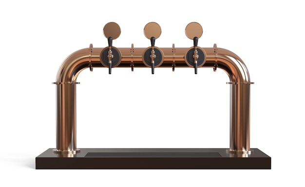 Draft beer pump tower render with handle and dispenser equipment for bar 3d illustration isolated