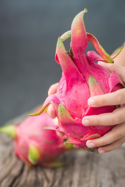 Dragon fruit on a wooden board